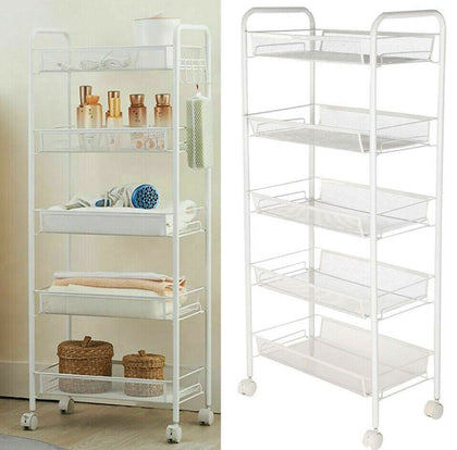 5 Tiers Metal Kitchen Trolley Cart Salon Beauty SPA Storage Shelf Rolling Wheels