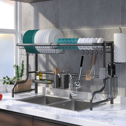 Over The Sink Drying Rack Adjustable 60-96cm Kitchen Stainless Dishes Drainer UK