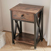 Retro Rustic Chic Side Table Industrial Nightstand Storage Drawer Shelf X Design