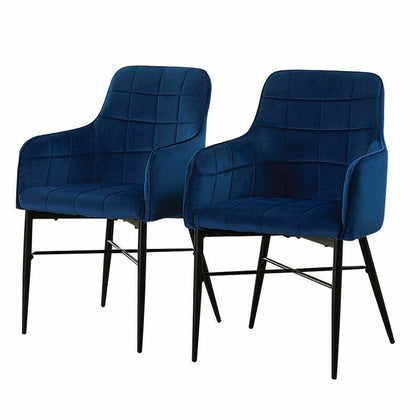 Pair Luxury Blue Velvet Dining Chairs Dining Room Kitchen Chairs Tub Chairs