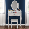 Nishano Dressing Table 3 Drawer White Makeup Vanity Mirror Bedroom Desk Stool