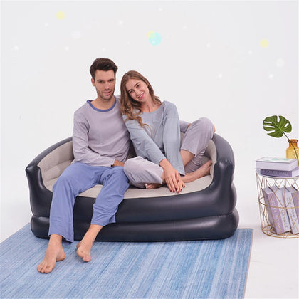 Inflatable Double Sofa Couch Flocked Bed Mattress Home Lounge 54 x 34 x 28 inch
