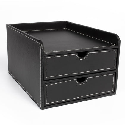 2 Drawer Faux Leather Home Office Desktop A4 Sturdy Stationary Storage Organiser