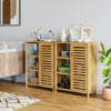 Bathroom Cabinet Sideboard with 3 Open Shelves and Door Bathroom Bamboo Cabinet
