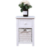 Pair of Wooden Bedside Tables Night Stand Cabinet Storage Drawer Wicker Basket.