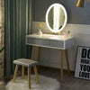 LED Lights Dressing Table Makeup Desk with Mirror 7 Drawers Stool Bedroom White