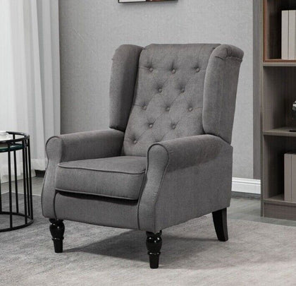 Grey Accent Armchair Retro Button Tufted Wingback Chair Vintage Wing Back Couch