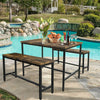 Dining Table Set & 2 Benches Outdoor Wooden Beer Table Chair Trestle Garden Pool