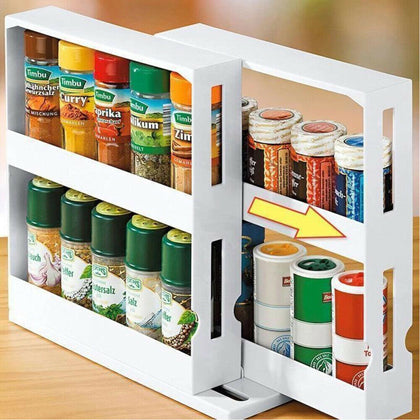 Delicate Double Storage Spice Rack Food Cupboard Rack Slide Spice Storage Shelf