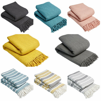 LARGE SIZE 100% COTTON WOVEN SOFA BED SETTEE THROW COVER CHAIR BEDSPREAD BLANKET