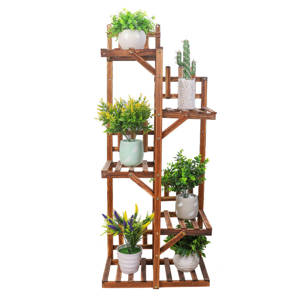52" Height 5 Tiers Flower Rack Wooden Corner Plant Stand 6 Potted Shelf Terrace