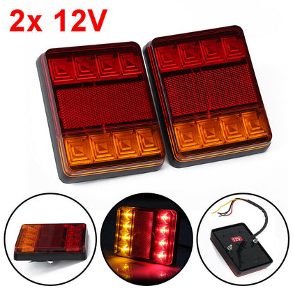 2pc 12v 8led Carvan Van Truck Lorry Trailer Rear Tail Stop Lights Indicator Lamp