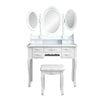 Dressing Table Set With Stool 7 Drawers 3 Mirrors Jewelry Makeup Desk Wood