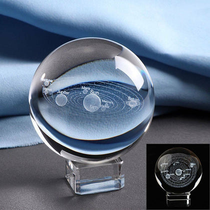 UK 3D Solar System Crystal Ball Planets Glass Ball Engraved Globe 60MM+Stand