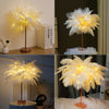 White Feather Desk Lampshade w/ Remote Control Table LED Lamp Shade Night Light