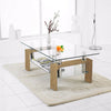 Rectangle Glass Coffee Table Modern Living Room Furniture Shelf White Black Wood