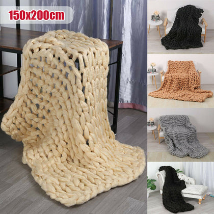 150*200 Multicolor Knitted Blankets Hand Knit Sofa Blanket thick warm Chunky
