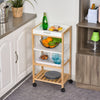 4-Tier Moving Kitchen Storage Trolley Cart w/ Tray Shelves 4 Wheels Home