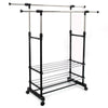 UK Double Clothes Rail Garment Coat Hanging Display Stand Shoes Rack With Wheels