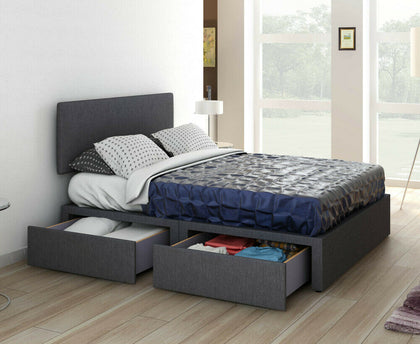 Grey Liene Bed Frame with free Headboard- 3FT Single 4FT6 Double 5FT King Size