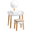 Vanity Makeup Dressing Table Wooden Cosmetic Table Stool Set W/Adjustable Mirror