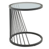 Tempered Glass Coffee Side End Table Line Pedestal Chrome Metal Frame Livingroom
