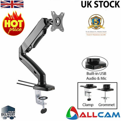 Allcam Gas Spring Desk Mount LCD Monitor Single Arms Stand w/ vesa bracket