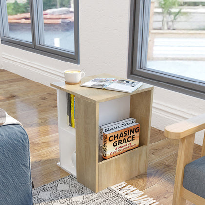 2 Tier Oak Sofa Side Table End Table Nightstand w/Storage Tea Table Living Room