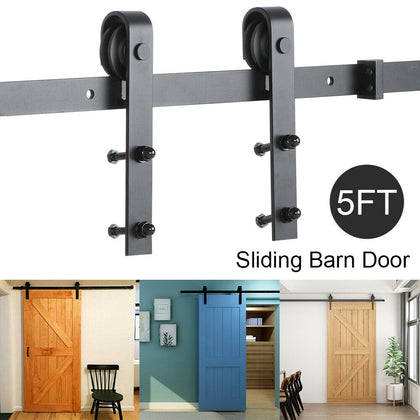 5FT Sliding Rail Barn Door Hardware Steel Roller Closet Track System Home Kit Un