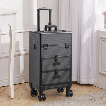 Large Makeup Trolley Train Case Beauty Cosmetic Vanity Case Box on Wheel Drawer