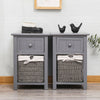 2 x Grey Modern Bedside Tables Night Stand Cabinet Storage Drawer Wicker Basket