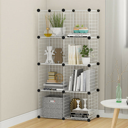 8 Cube Storage Shelf Rack DIY Wire Grid Bookcase Display Cabinet Shelving