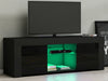 Modern TV Unit Cabinet Stand Black Matt body & High Gloss Doors RGB LED Lights