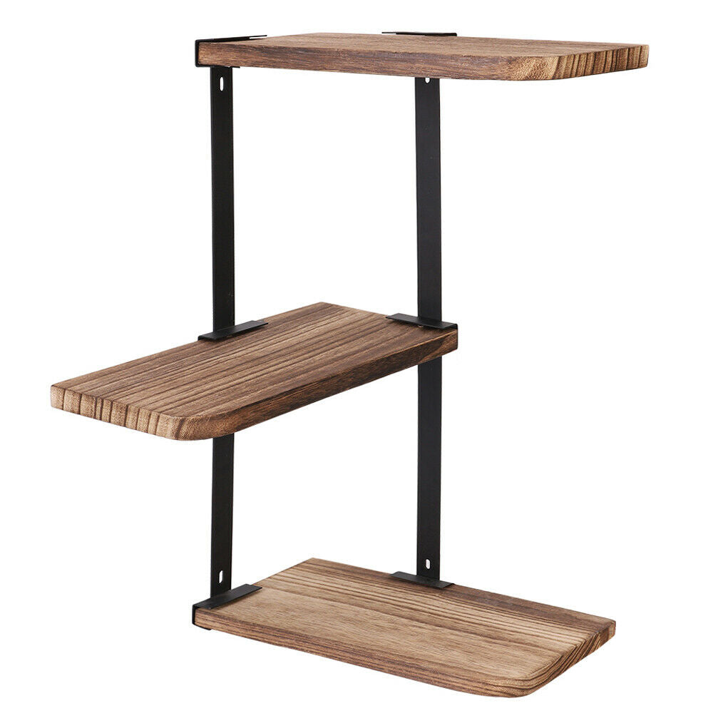 Rustic Wood Z Shaped Wall Shelf Country Vintage Storage 3 Tiers Floating Shelf