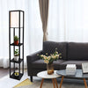 Wooden Floor Lamp 3-Tier Storage Shelf LED Reading Light Free Standing w/ Shade