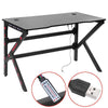 Black Computer Desk Corner PC Laptop Table Gaming Workstation w/ USB Plug & LED