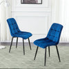 Set of 2 Blue Grey Velvet Dining Chairs Dinning Kitchen Room Metal Leg Padded