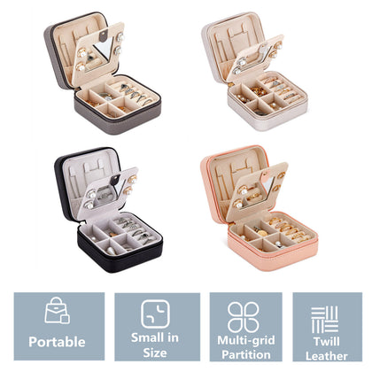 Small Portable Jewellery Box Organizer PU Leather Travel Storage Case w/Mirror