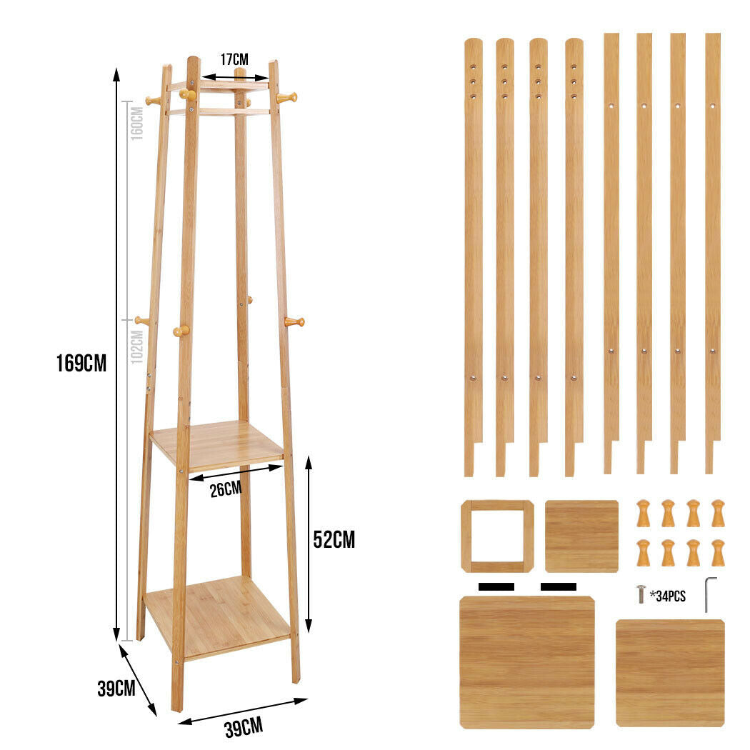 Entryway Hats Coats Rack with Shoes Shelf Set Storage Hallway Organizer Bamboo