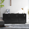 Black Sideboard 3 Door Cupboard Modern Metal Storage Cabinet TV Stand ww/ Wheels