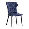 2X Blue Dining Chairs Faux Leather Ergonomic Back Soft Cushion With Metal Legs