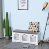 3-Door Shoe Storage Bench Cushion Seat Slatted Doors Elevated Base White
