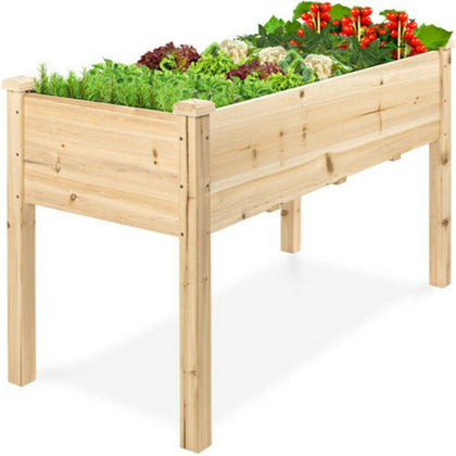 Rectangle Wooden Garden Raised Bed Elevated Planter Box Stand Flower Plant Bed