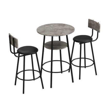 Industrial Bar Table Set, 3 Piece Kitchen Breakfast Bar Table Dining Room Set HT