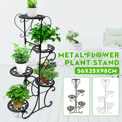 5 Tiers Metal Plant Flower Pot Stand Display Shelf Rack Patio Yard Deco