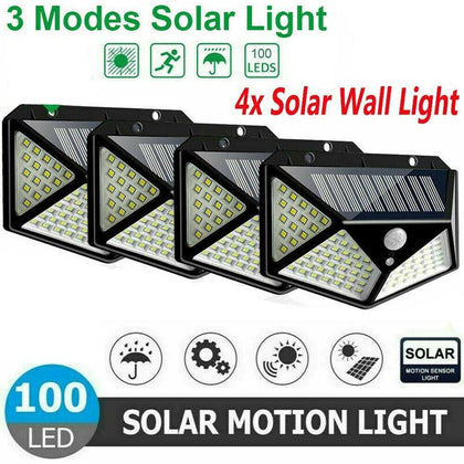 4X 100LED Solar Power PIR Motion Sensor Wall Lights Outdoor Garden Security Lamp