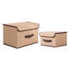 2 Pcs Folding Beige Cloth Basket Fabric Storage Box With Lid Home Organizer