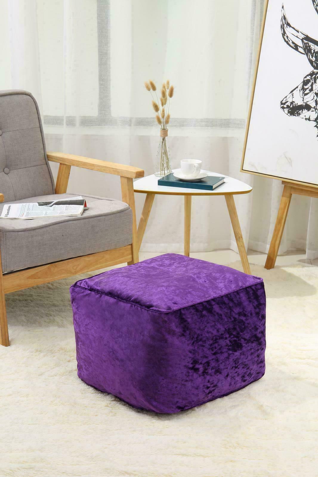 NEW LUXURY CRUSHED VELVET SOFT BEAN BAG CUBE FOOT STOOL REST POUFFE OTTOMAN