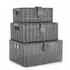 SET OF 3 RESIN WOVEN WICKER HAMPER BASKET STORAGE BOX WITH LID&LOCK GIFT