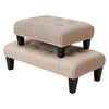 FABRIC BUTTONED WOOD FOOTSTOOL LINEN FOOT REST STOOLS BENCH SMALL - LARGE POUFFE